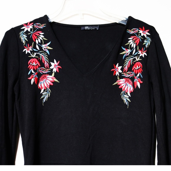 Floral Embroidered Black Dress - Picture 2 of 4